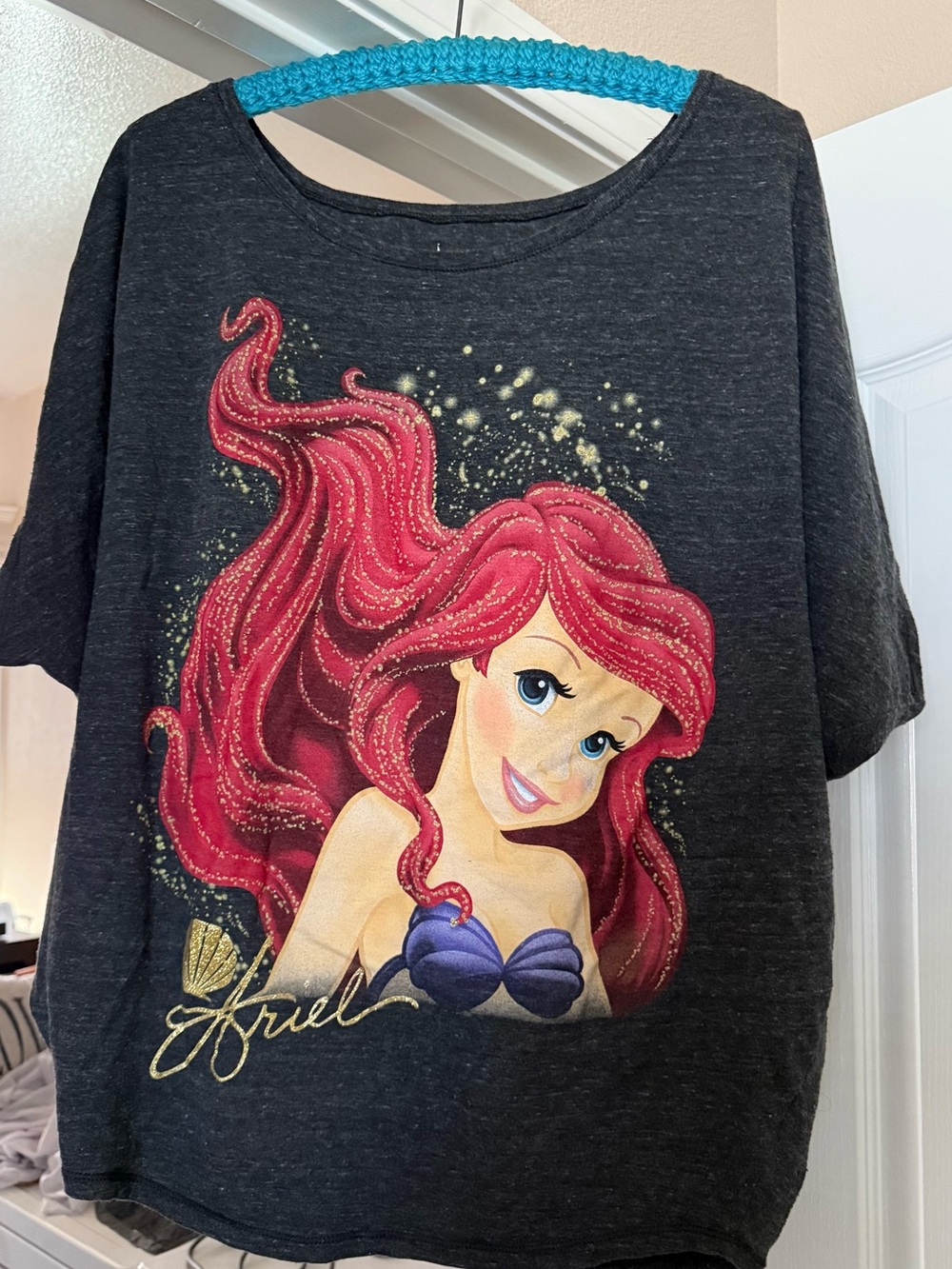 Disney Ariel Graphic Tee - Women's Charcoal Top with Red Hair Print